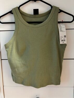Sleeveless Ribbed Crop Tank Shelf Bra - Olive Green